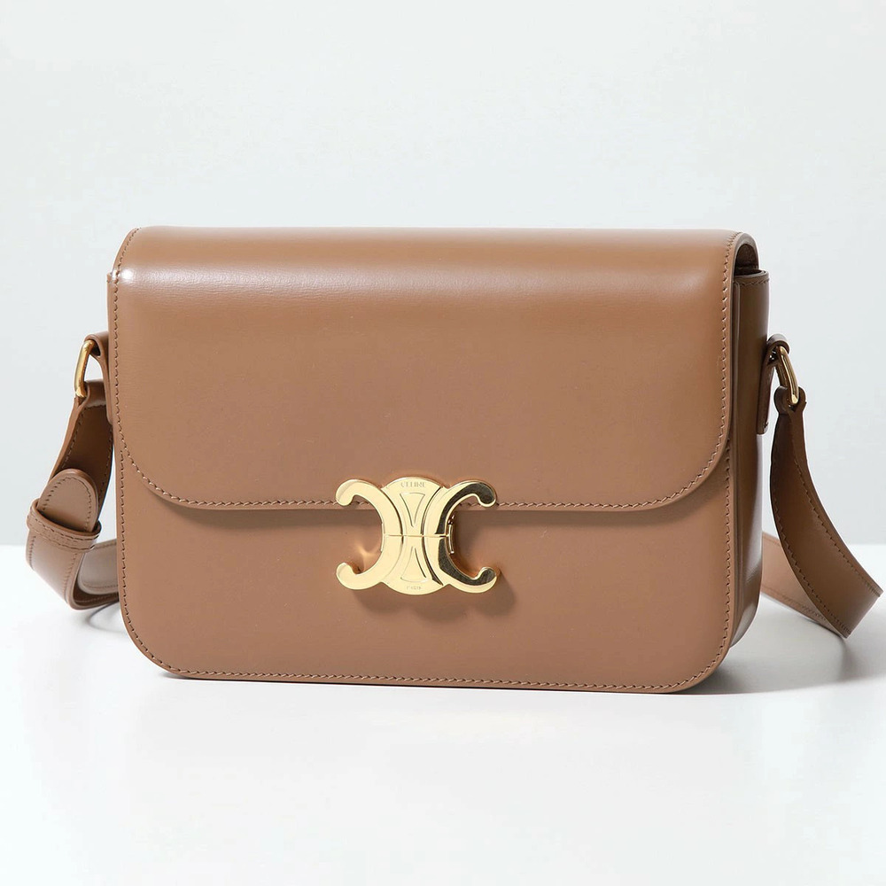 Celine Shoulder Bag Classique Triomphe Leather Pouch Clutch Bronze Brown
